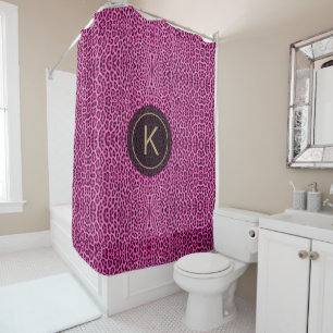 Purple Leopard Skin Print Pattern Custom Initial Shower Curtain