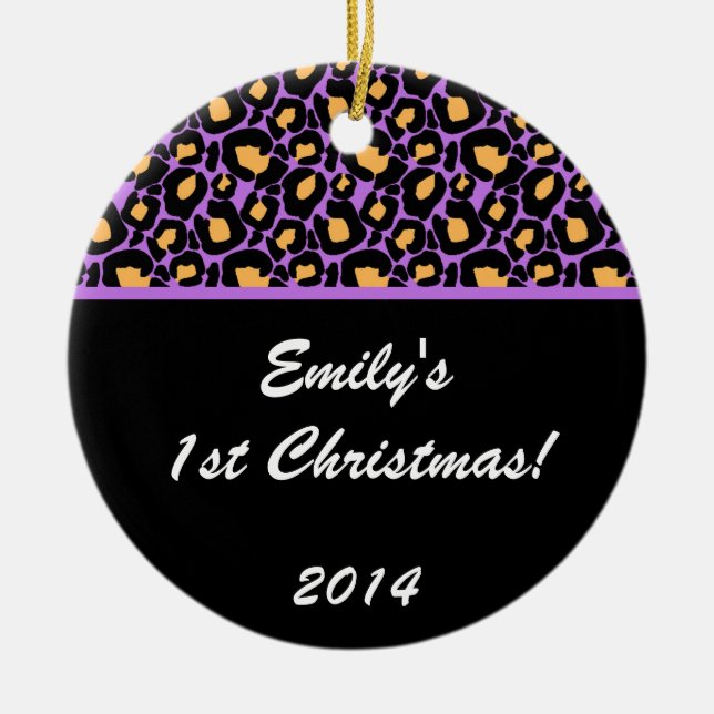 Purple Leopard Spot Personalized Name Ornament (Front)