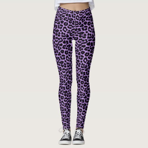 Purple Leopard Spots Print Pattern Leggings