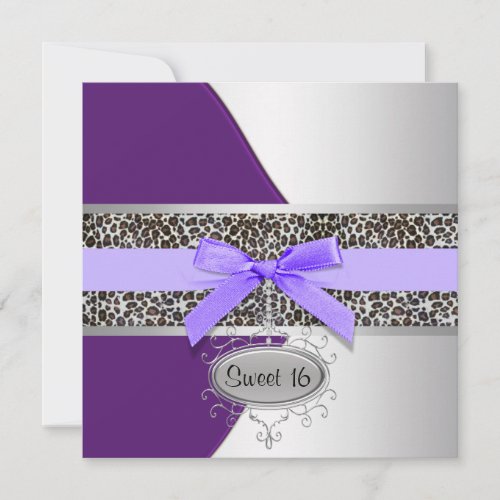 Purple Leopard Sweet 16 Birthday Party Custom Announcements