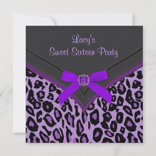Purple Leopard Sweet 16 Party Personalized Announcement