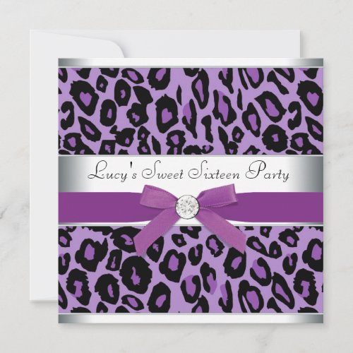 Purple Leopard Sweet 16 Party Personalized Invites