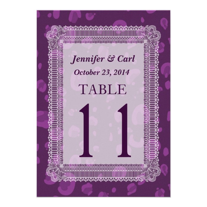 Purple Leopard with Lace Wedding Table Numbers Invite
