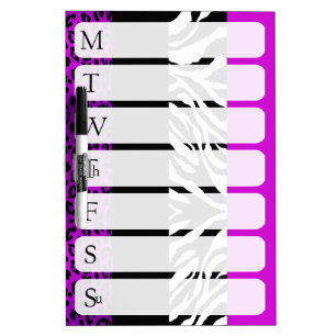 Purple Leopard & Zebra Print Weekly Calendar Dry-Erase Board