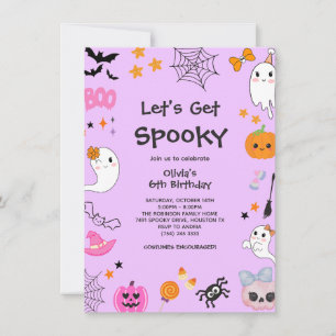 Purple Let's Get Spooky Halloween 6th Birthday  Invitation