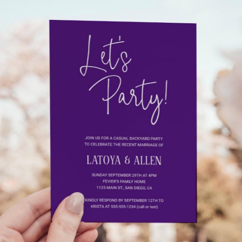 Purple Lets Party Casual Wedding Reception Eloped Invitation