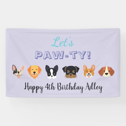 Purple Lets Paw_ty Girl Dog Birthday Party  Banner