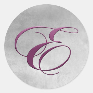 Purple Letter E Monogrammed Classic Round Sticker