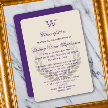 Purple Letter Monogram Classic College Graduation Invitation by CustomInvites at Zazzle