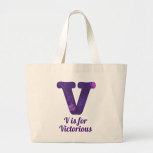 Purple Letter V is for Victorious Large Tote Bag