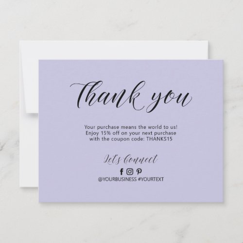 Purple Lettering Business Package Thank You Card