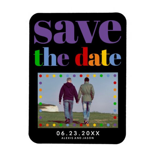 Purple letters black gay photo Save the Date Magnet