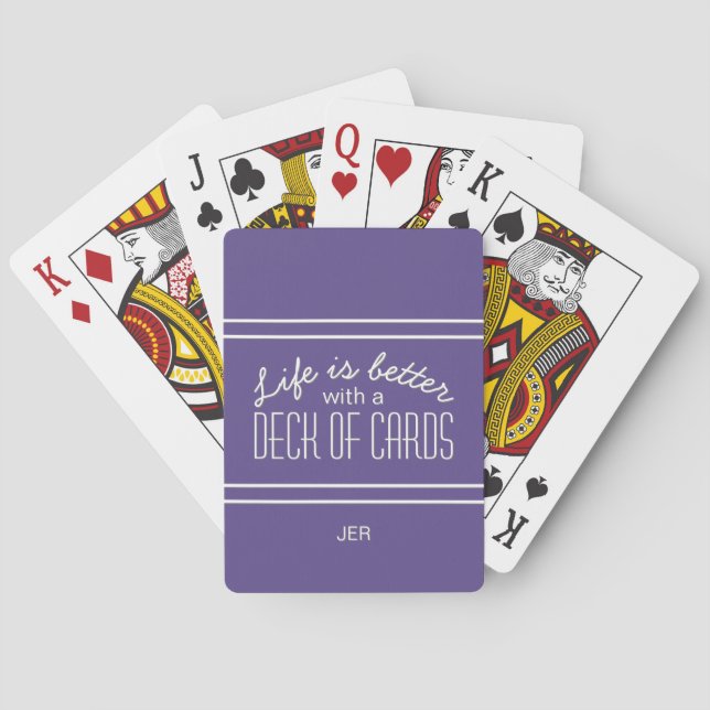 Purple Life Is Better Quote Custom Initials Text Poker Cards (Back)