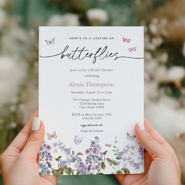 Purple Lifetime of Butterflies Bridal Shower Invitation (Creator Uploaded)