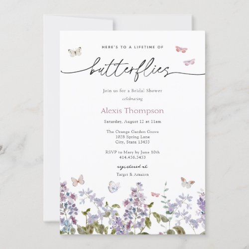 Purple Lifetime of Butterflies Bridal Shower Invitation
