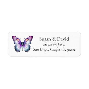 Purple & Light Blue Butterfly Address Label