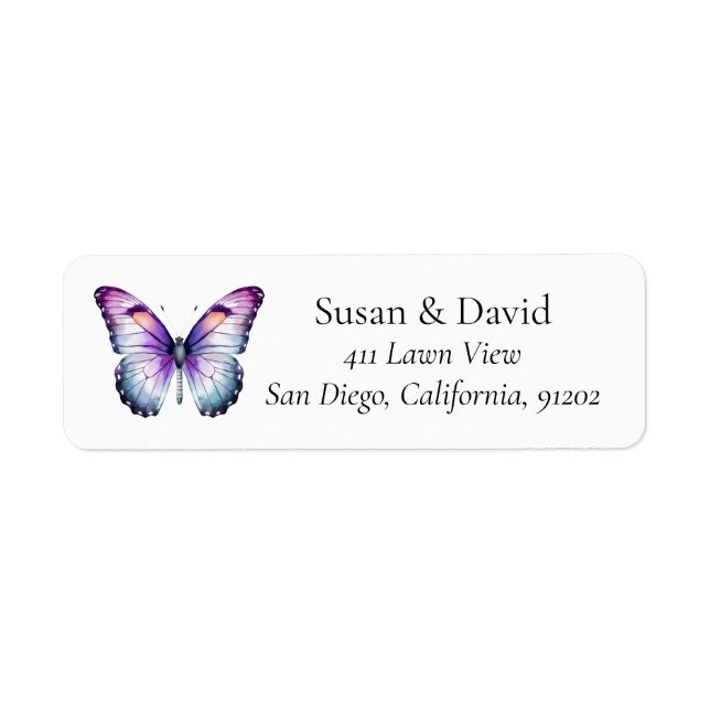 Purple & Light Blue Butterfly Address Label (Front)