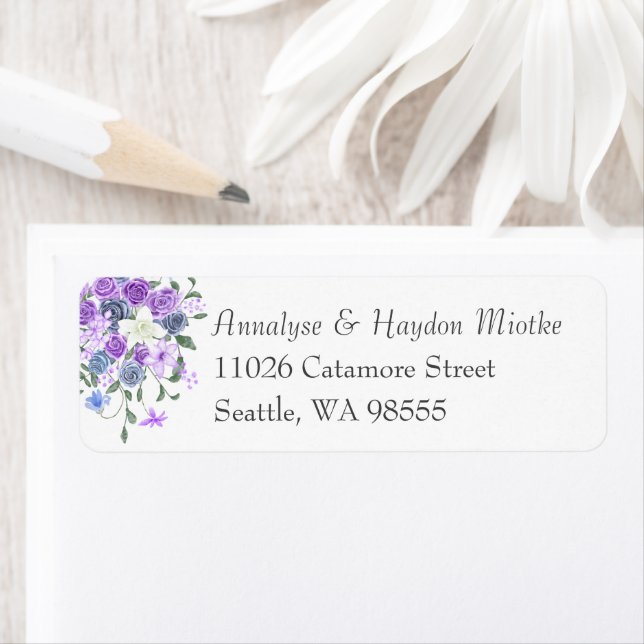 Purple, Light Blue Rose Bouquet Address Labels (Insitu)