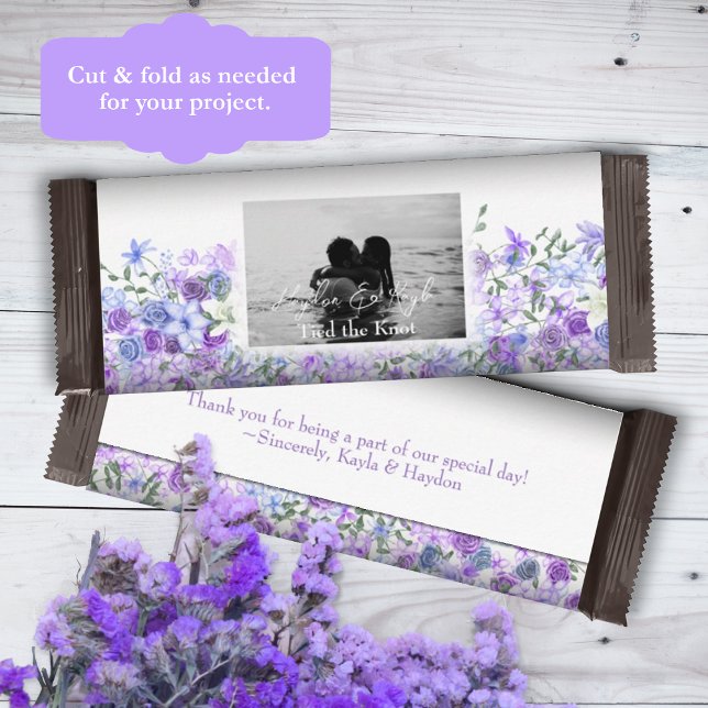 Purple, Light Blue Wedding Candy Bar Wrapper (purple dusty light blue lilac lavender personalized wedding chocolate candy bar wrapper labels)