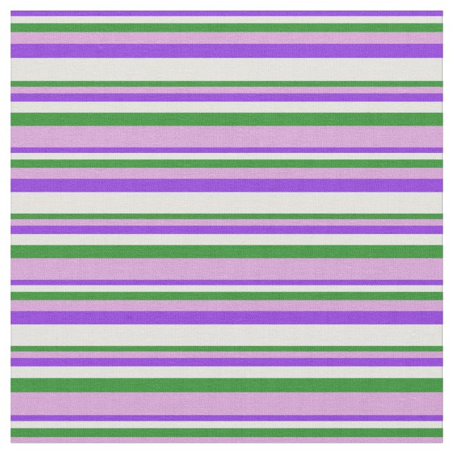 Purple, Light Cyan, Forest Green & Plum Stripes Fabric (Close Up)