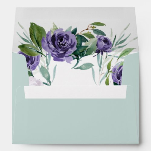 Purple Light Mint Green Watercolor Floral Wedding Envelope