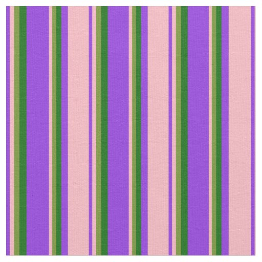 Purple, Light Pink, Green & Dark Green Stripes Fabric