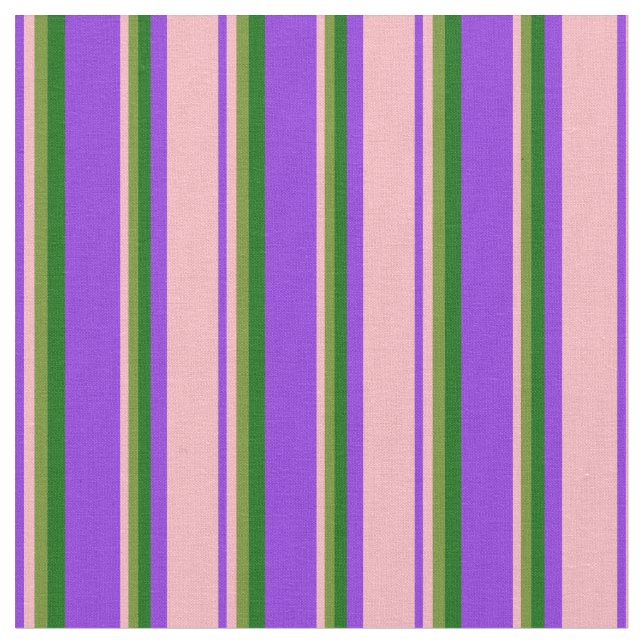 Purple, Light Pink, Green & Dark Green Stripes Fabric (Close Up)