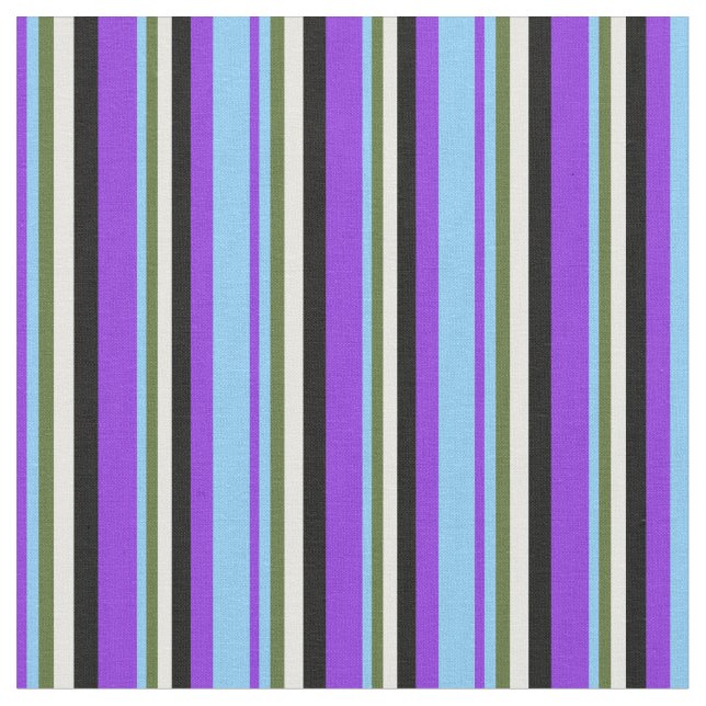 Purple, Light Sky Blue, Green, Mint Cream & Black Fabric (Close Up)