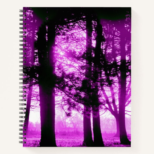 Purple Light with Silhouette Trees  Notebook (Front)