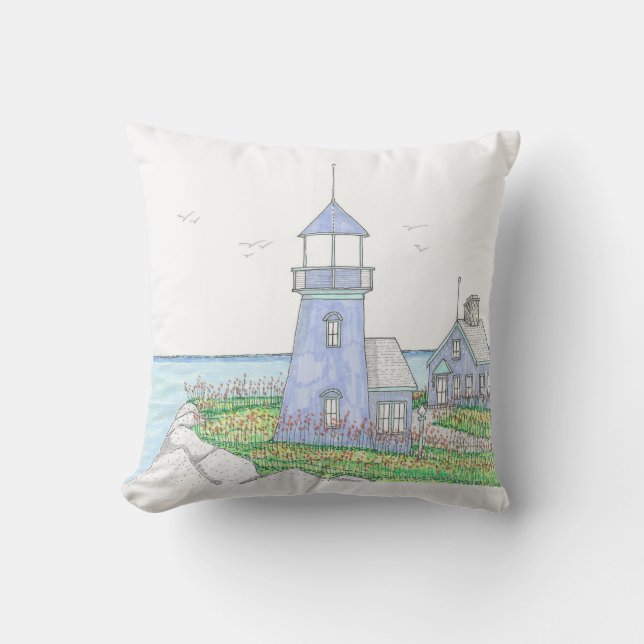 Purple Lighthouse Outdoor Pillow; Lavender Outdoor Pillow (Front)