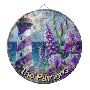 Purple Lighthouse w/Foxglove & Iris Personalized Dart Board