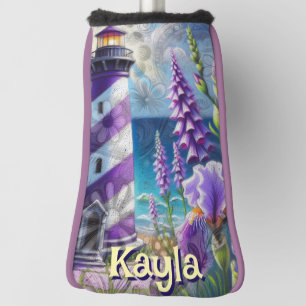 Purple Lighthouse w/Foxglove & Iris Personalized Golf Head Cover