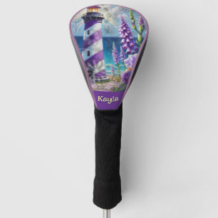 Purple Lighthouse w/Foxglove & Iris Personalized Golf Head Cover