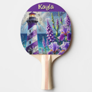 Purple Lighthouse w/Foxglove & Iris Personalized Ping Pong Paddle