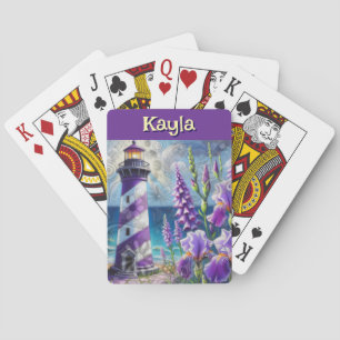 Purple Lighthouse w/Foxglove & Iris Personalized Poker Cards