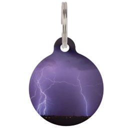 Purple Lightning in a Night Desert Thunder Storm Pet ID Tag
