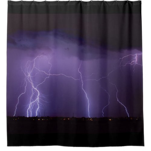 Purple Lightning in a Night Desert Thunder Storm Shower Curtain