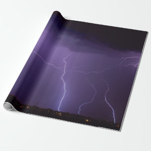 Purple Lightning in a Night Desert Thunder Storm Wrapping Paper