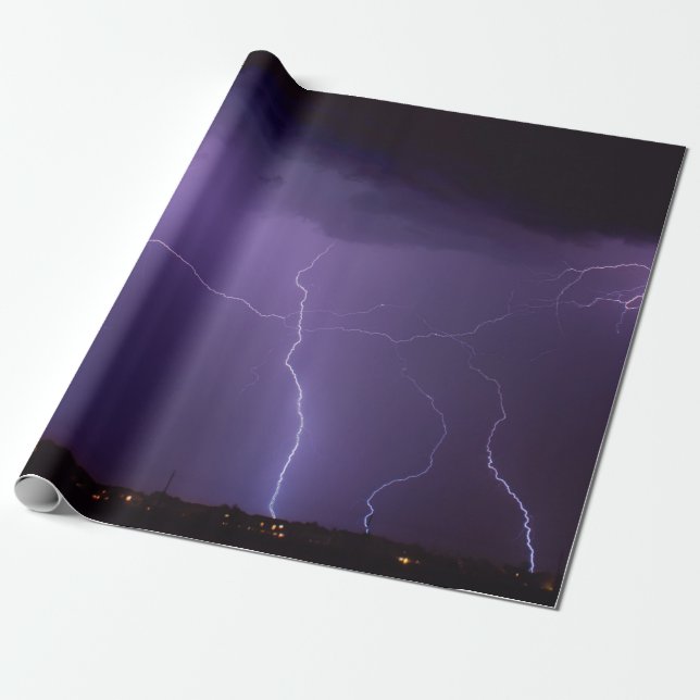Purple Lightning in a Night Desert Thunder Storm Wrapping Paper (Unrolled)