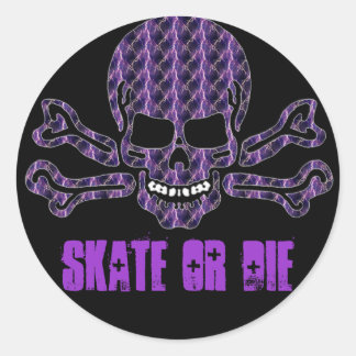 purple lightning skull and crossbones classic round sticker