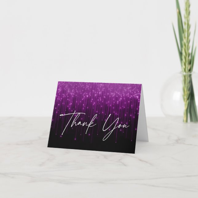 Purple Lights Black Sweet 16 Thank You Card (Front)