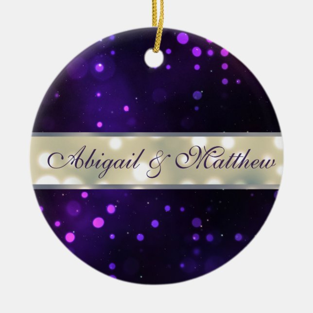 Purple Lights Personalized Christmas Ornament (Front)