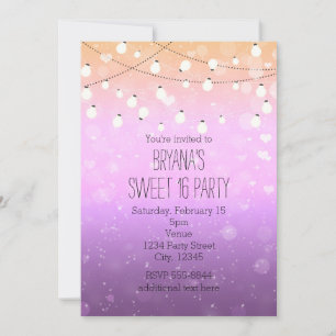 Purple Lights Sparkle Sweet 16 Party Invitations