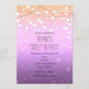 Purple Lights Sparkle Sweet 16 Party Invitations