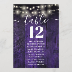 Purple Lights Wood Table Number Seating Chart