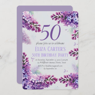 Purple Lilac 50th Floral Elegant Birthday  Invitation
