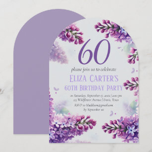 Purple Lilac 60th Floral Elegant Birthday  Invitation