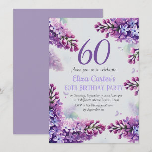 Purple Lilac 60th Floral Elegant Birthday  Invitation