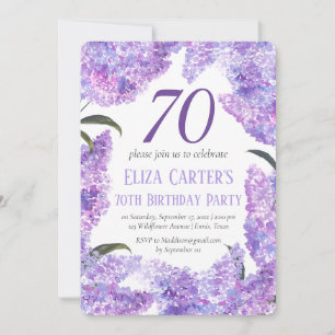 Purple Lilac 70th Floral Elegant Birthday Invitation