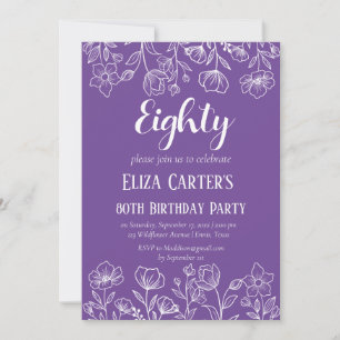 Purple Lilac 80th Eighty Floral Elegant Birthday Invitation